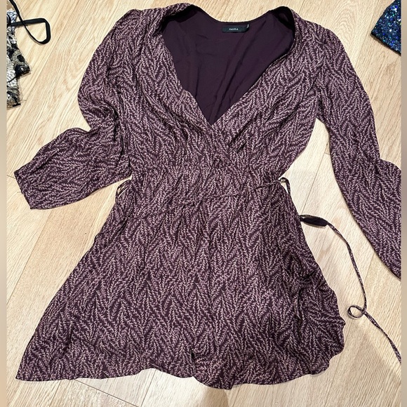 Talula burgundy dress with rope belt! Faux wrap style long sleeve - Picture 2 of 5